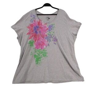 Just My Size Women 4X Gray Floral Glitter Graphic TShirt Short Sleeve Scoop Neck